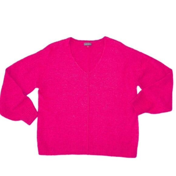 Vince Camuto Hot Pink Center Seam V-Neck Sweater - Picture 1 of 4